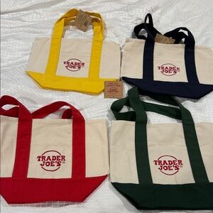 Trader Joe's Canvas Tote Bag Set - Red, Yellow, Green, Black